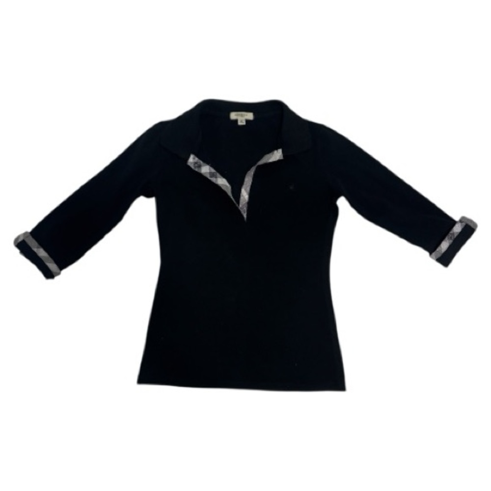 Women's Black Burberry London Cotton Twill Top 3/4 Sleeve size XS